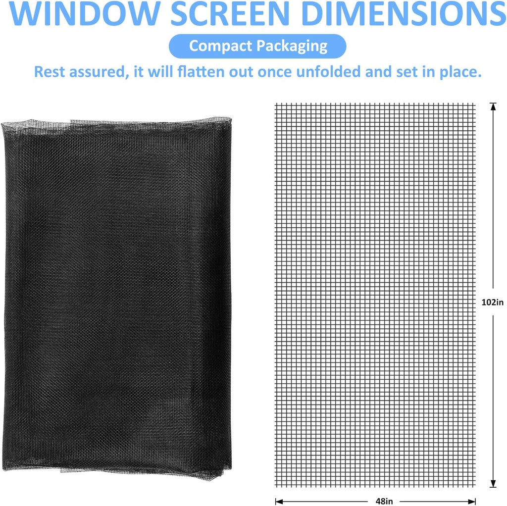 48"x102" Window Screen Mesh, Fiberglass Window Screen, Screen Door Mesh, Windows Screens and Screen Door Replacement, Patio Screen Mesh- Black