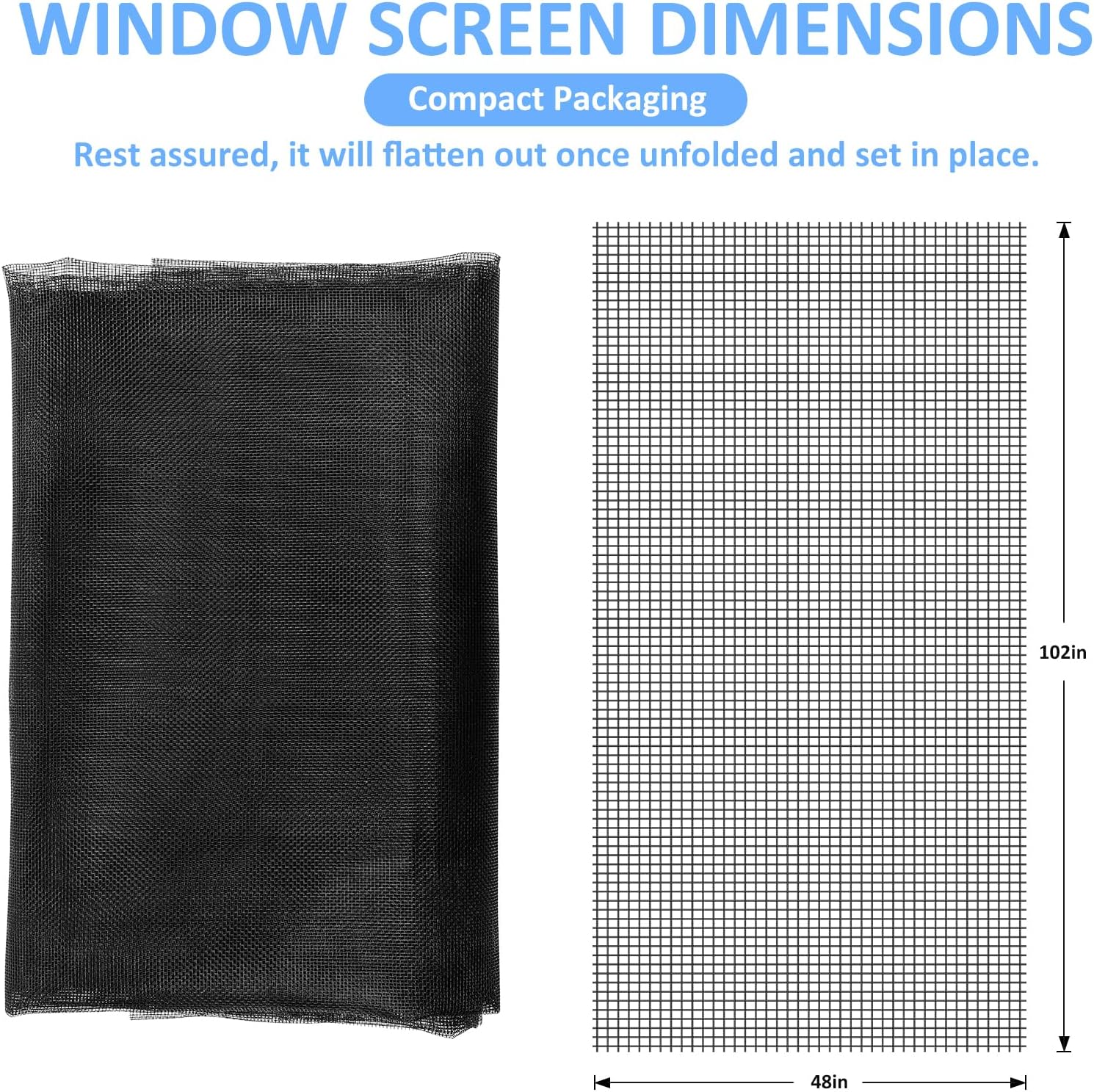 48"x102" Window Screen Mesh, Fiberglass Window Screen, Screen Door Mesh, Windows Screens and Screen Door Replacement, Patio Screen Mesh- Black