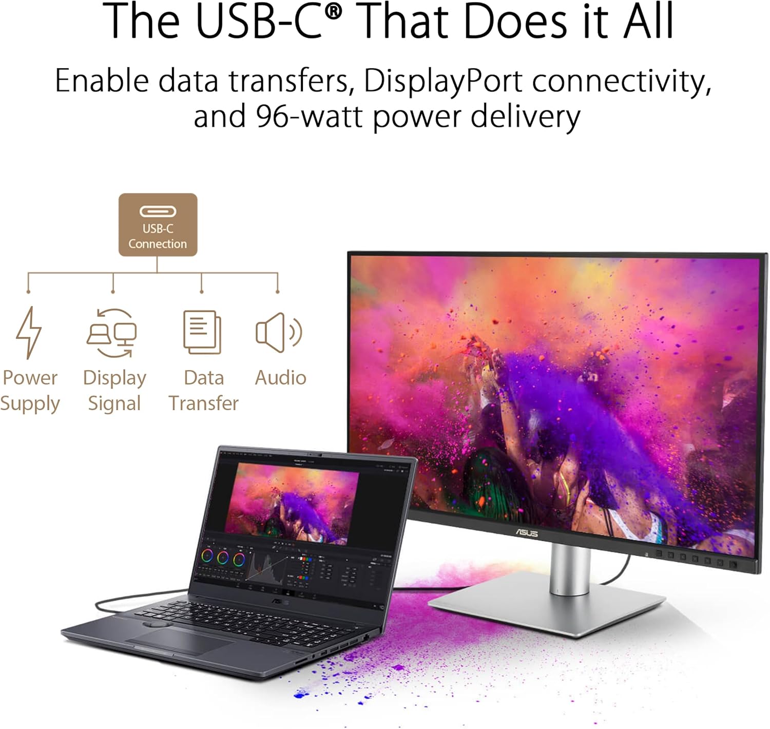 ASUS ProArt Display 27” 1440P Professional Monitor (PA278CFRV) - IPS, QHD (2560 x 1440), Pre-Calibrated, 95% DCI-P3, Daisy-chain, 100Hz, LuxPixel AGLR, Calman Verified, USB-C 96W, HDR400, 3yr warranty