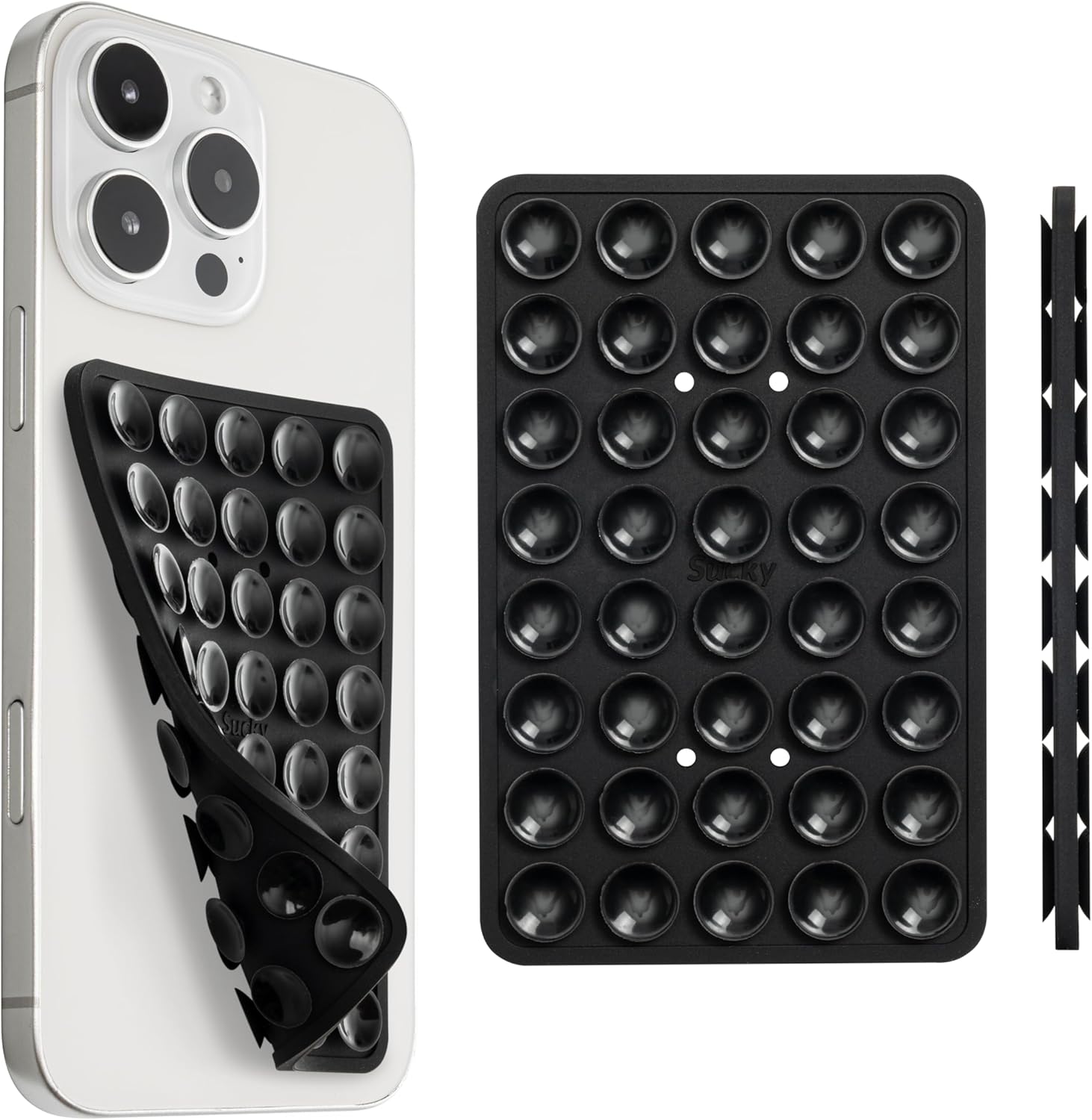 SUCKY Silicone Suction Phone Case Adhesive Mount - Anti-Slip Holder, Hands-Free Fidget Toy, Phone Accessory for iPhone and Android (Deep Black, Double V2)