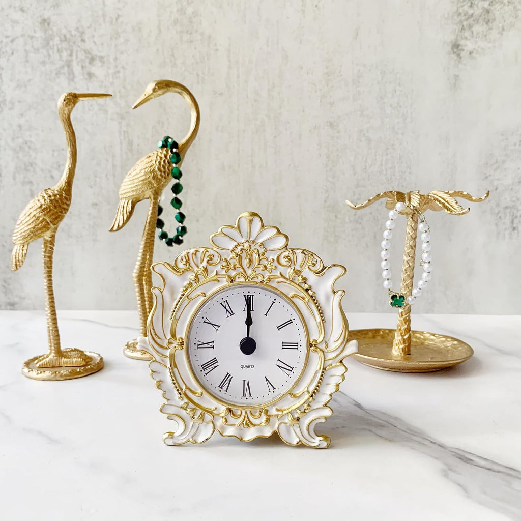 Decorative Mini Table Clock, Vintage Metal Silent Analog Quartz Battery Operated Table Top Clock for Living Room Decor Shelf