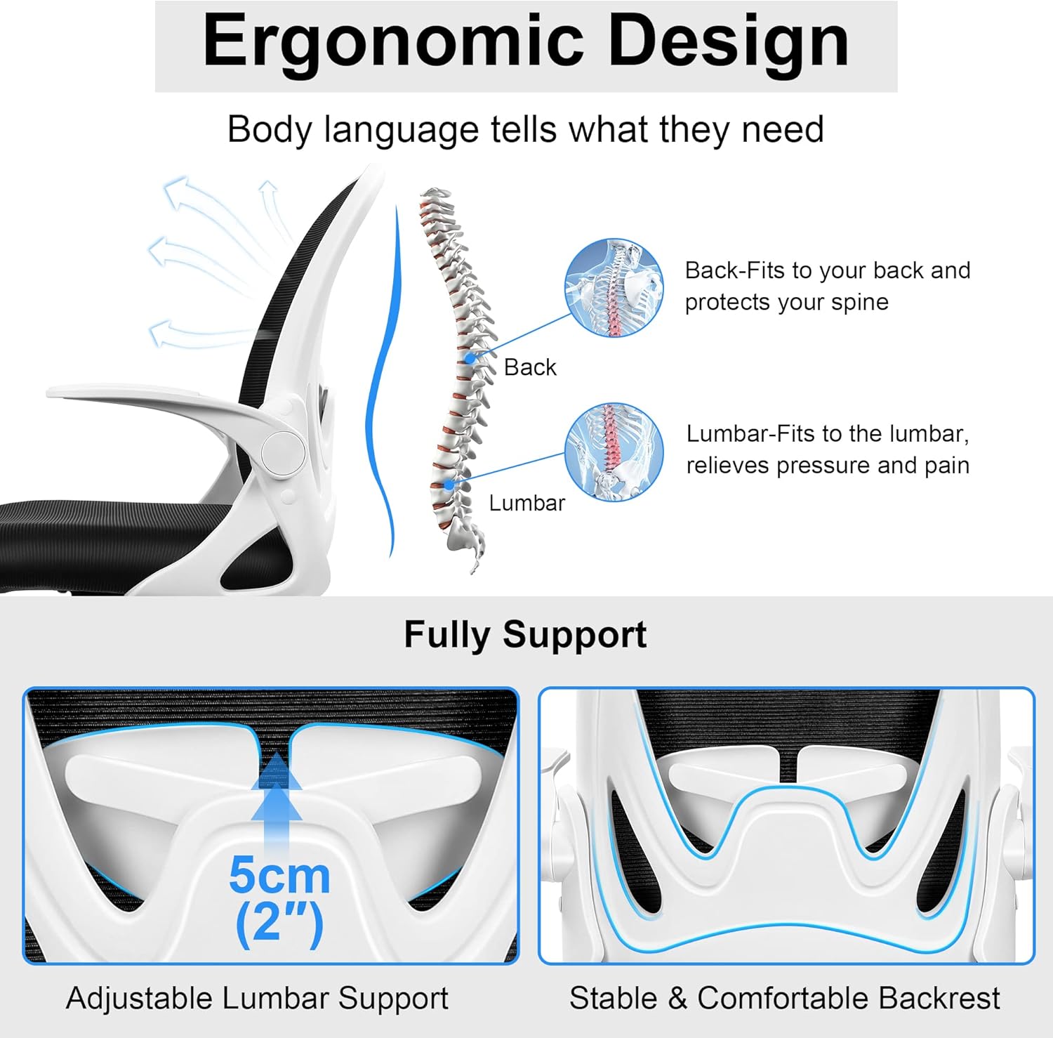 Primy Ergonomic Drafting Chair with Flip-up Armrests Tall Office Chair for Standing Desk Comfortable Desk Chair with Adjustable Footrest Ring and Lumbar Support in Gray Perfect for Home (White)