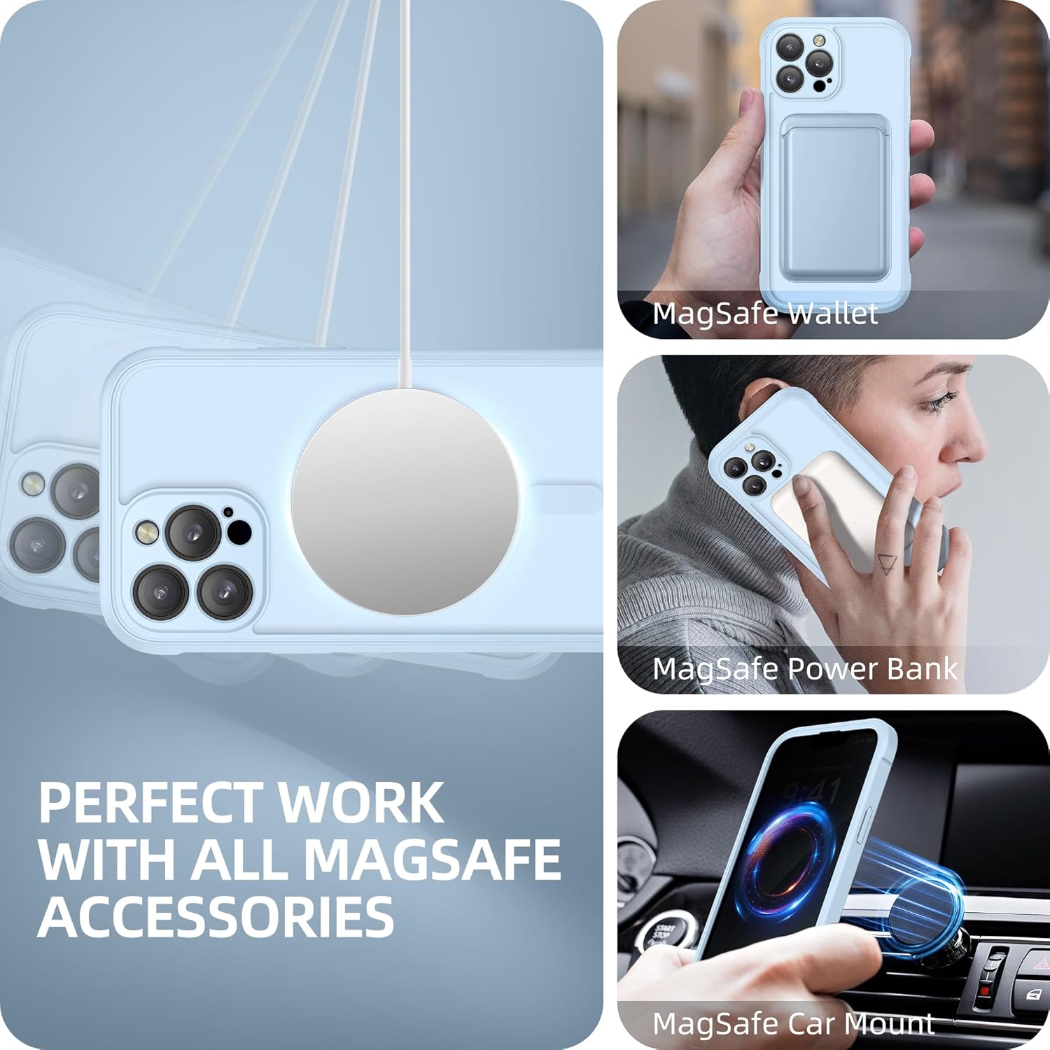BERFY Magnetic for iPhone 13 Pro Max Case, Compatible with MagSafe, Built-in Privacy Screen Protector and Upgraded Camera Protection, Anti-Spy Full Body Shockproof Phone Case for 13 Pro Max 6.7", Blue
