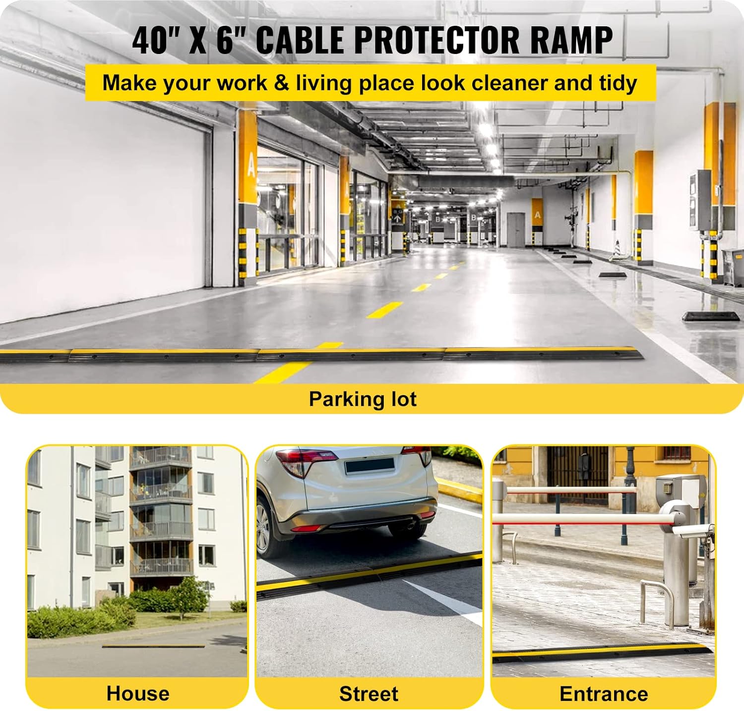 Happybuy 4 Pack of 1-Channel Rubber Cable Protector Ramps Heavy Duty 18000Lbs Load Capacity Cable Wire Cord Cover Ramp Speed Bump Driveway Hose Cable Ramp Protective Cover