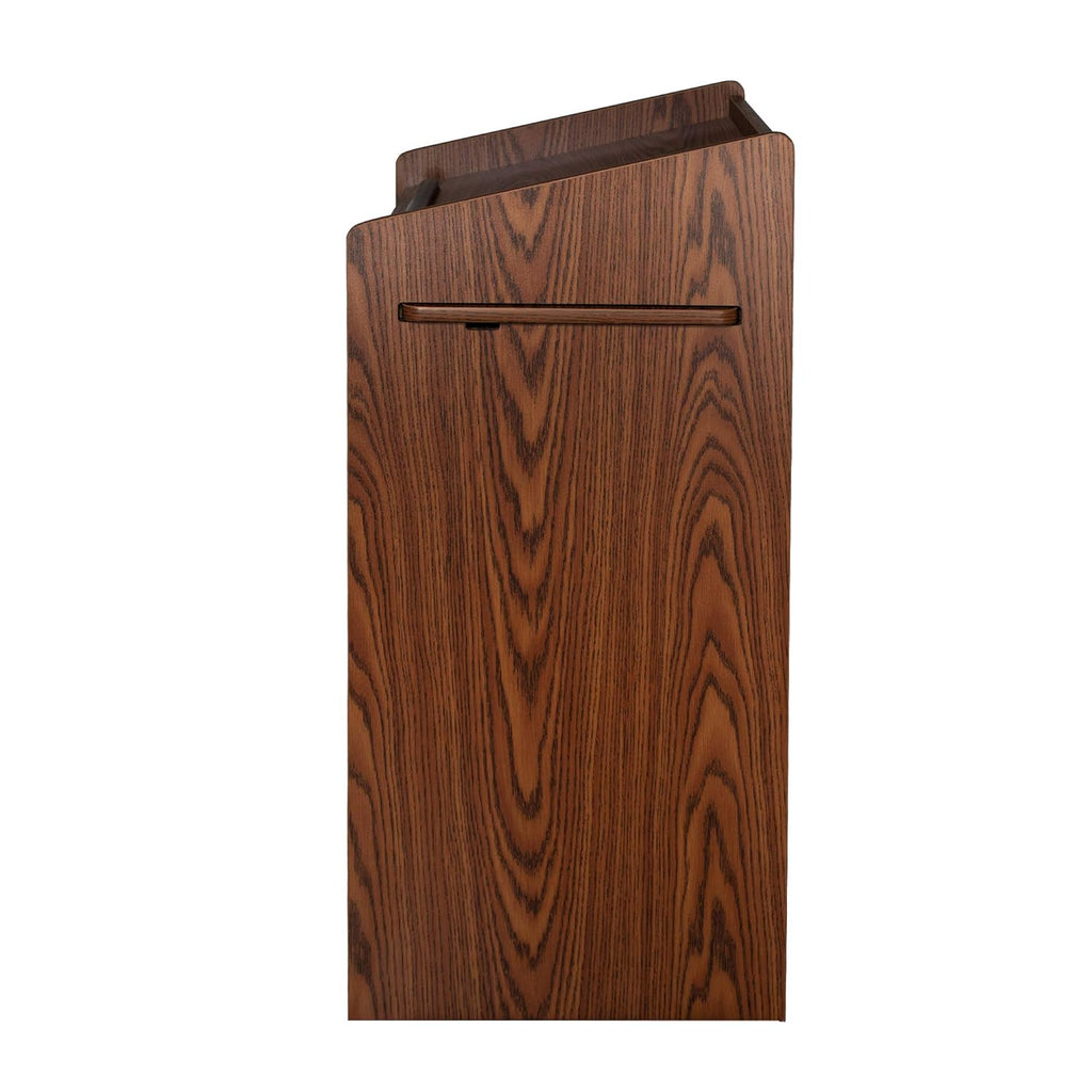 OEF Furnishings Mobile Floor Lectern with Side Shelf And Keyboard Tray, Medium Oak
