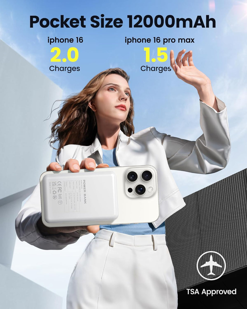 Magnetic Portable Charger Power Bank 12000mAh MagSafe Compatible Battery Pack PD 22.5W USB C Fast Charging Wireless Battery Pack Phone Charger for iPhone 16/15/14/13/12 All Series