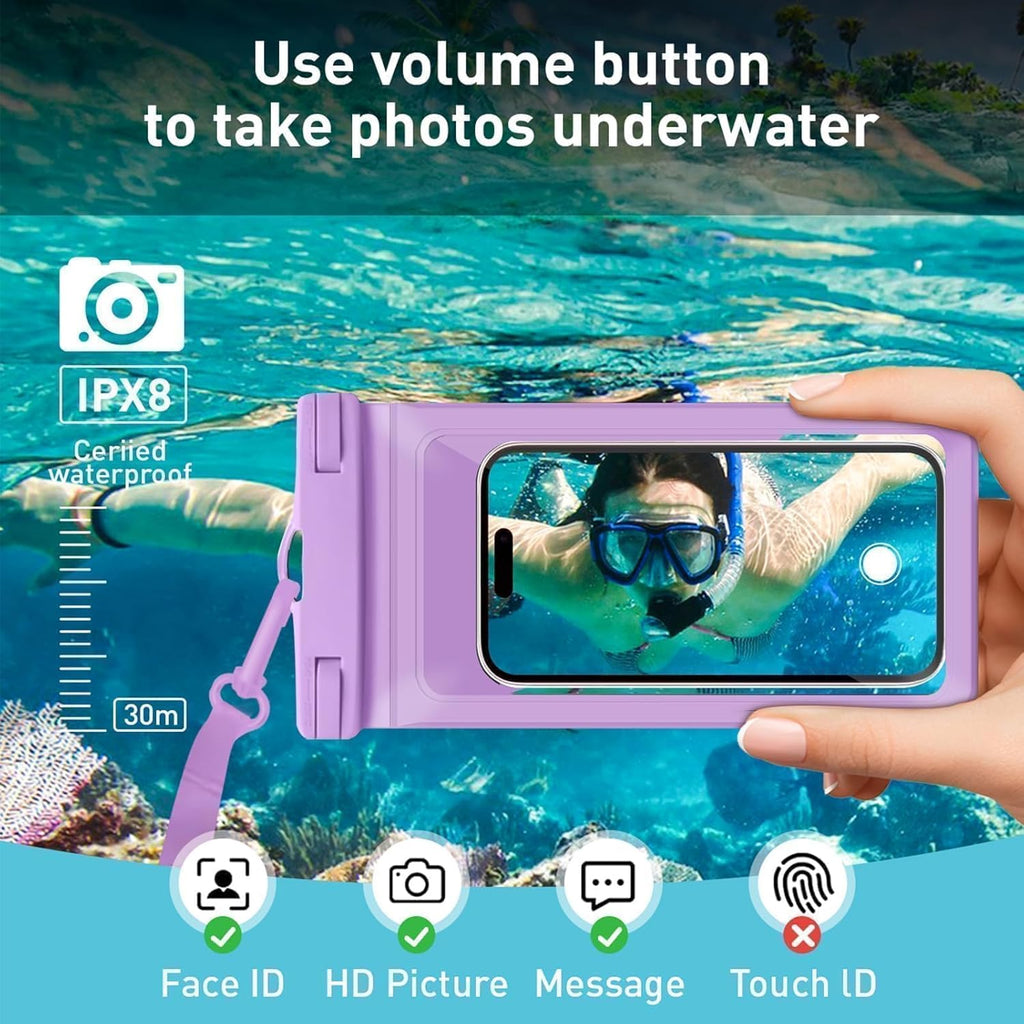 Universal Waterproof Phone Case, with Inside Card Pack, Waterproof Beach Bag for iPhone 16 15 14 13 Pro Max up to 8.3", IPX8 Cell Phone Pouch for Cruise Travel Accessories, 2 Pack-Black&Purple