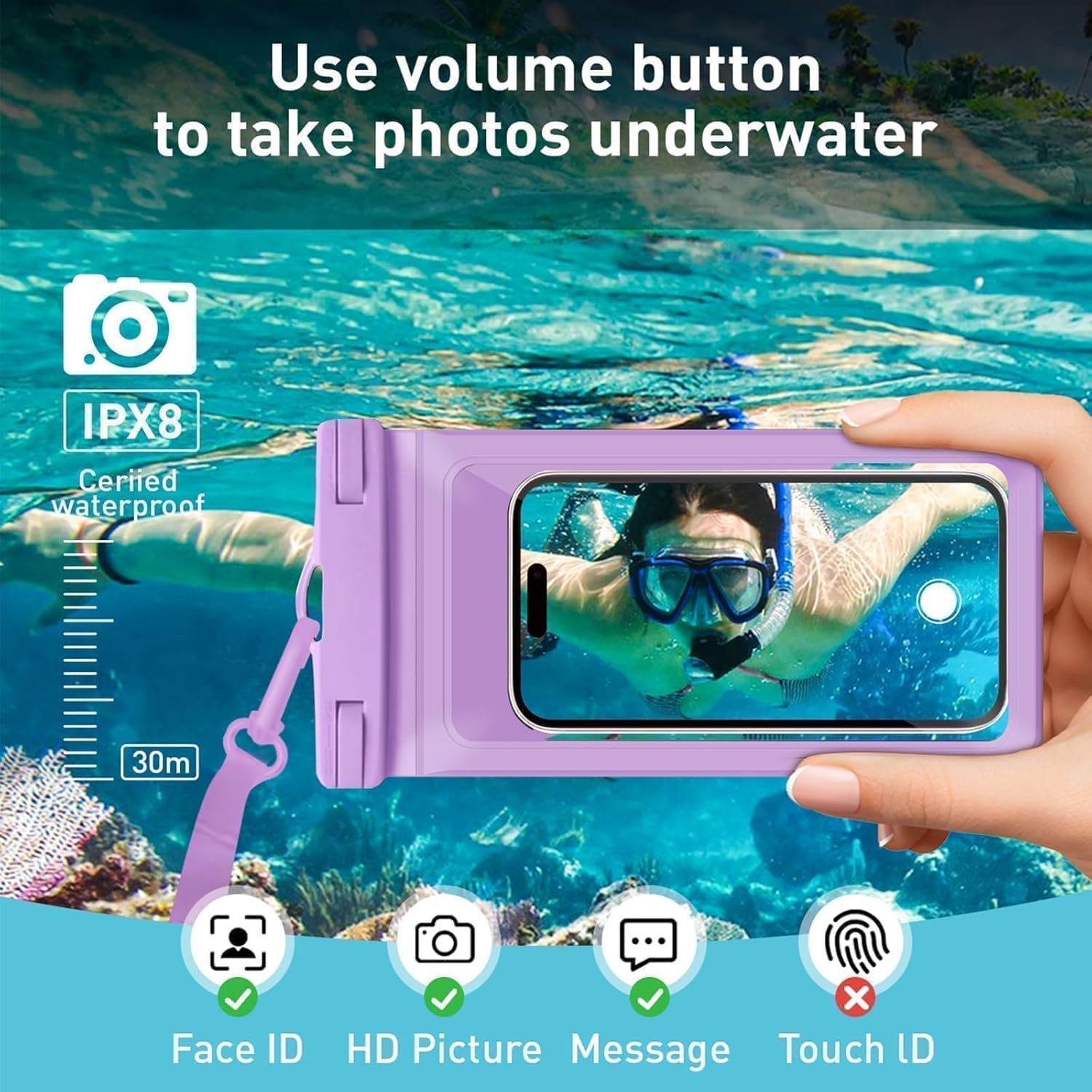 Universal Waterproof Phone Case, with Inside Card Pack, Waterproof Beach Bag for iPhone 16 15 14 13 Pro Max up to 8.3", IPX8 Cell Phone Pouch for Cruise Travel Accessories, 2 Pack-Black&Purple