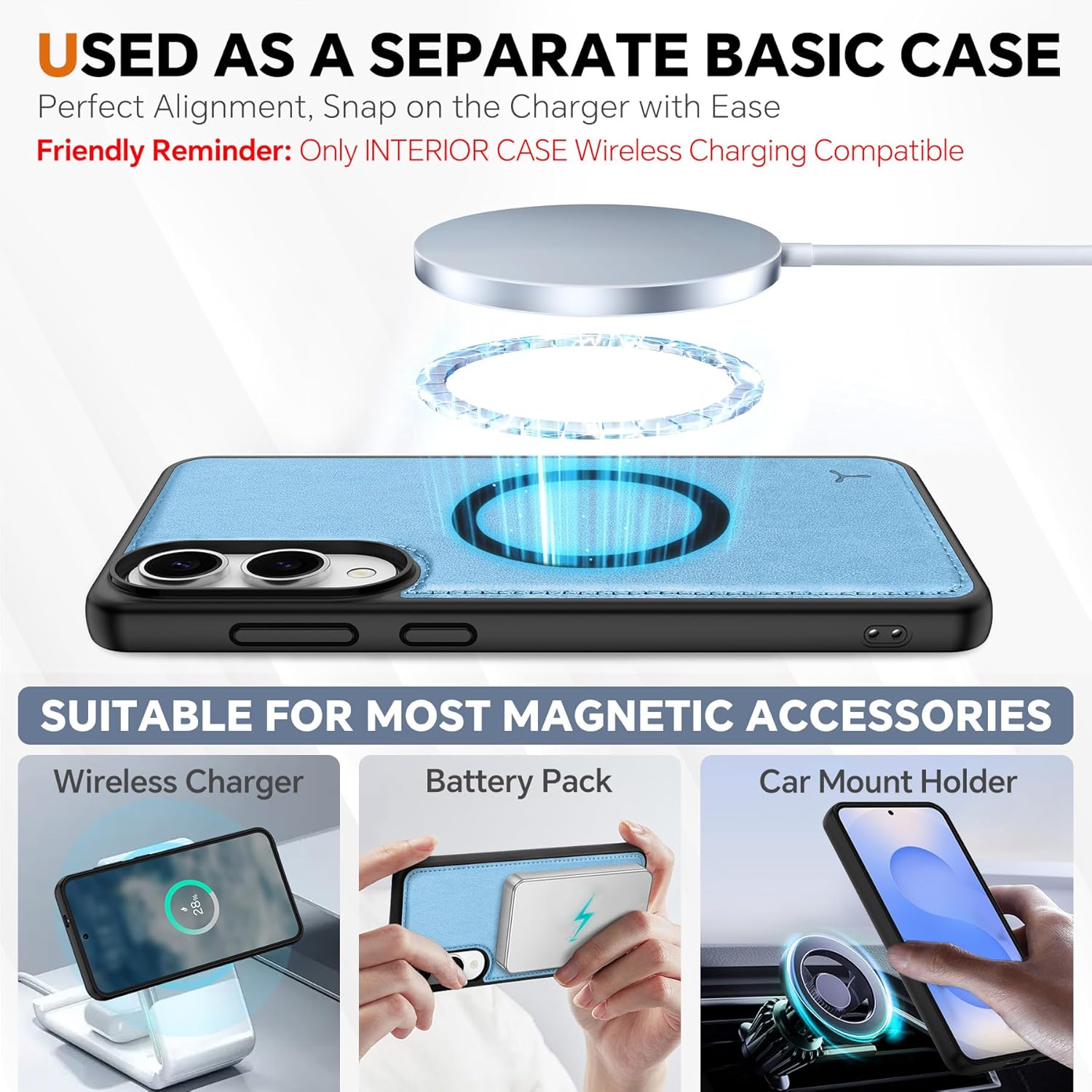 TUCCH Case Wallet for Galaxy S25 Edge, Removable [Wireless Charging] Wrist Strap PU Leather Magnetic Stand RFID Blocking 4 Card Slot Detachable Protective Folio for Galaxy S25 Edge, Pearly Light Blue