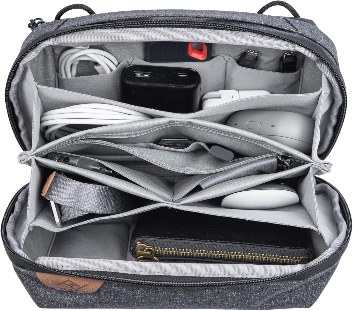 Peak Design Tech Pouch, Charcoal, Electronics Organizer for Travel or Everyday Carry, Origami-Style Storage, Cable Pass-Through, Weatherproof Recycled Nylon, Gear Carry Bag for Men and Women