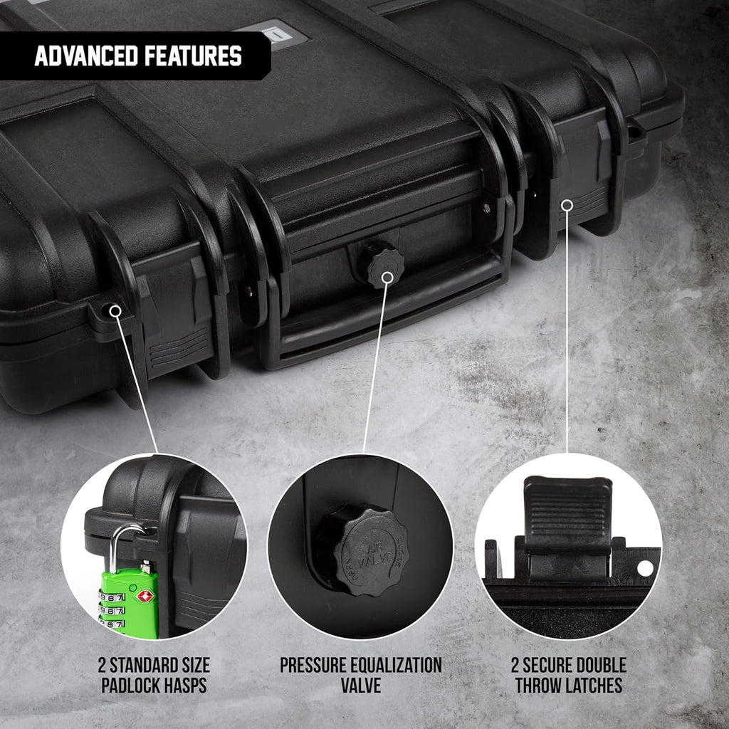 All Weather Hard Case 16 x 14 x 4” - TSA Approved Hard Shell Travel Case with Customizable Foam for Laptops, Electronics, Guns, Pistols and Other Gear