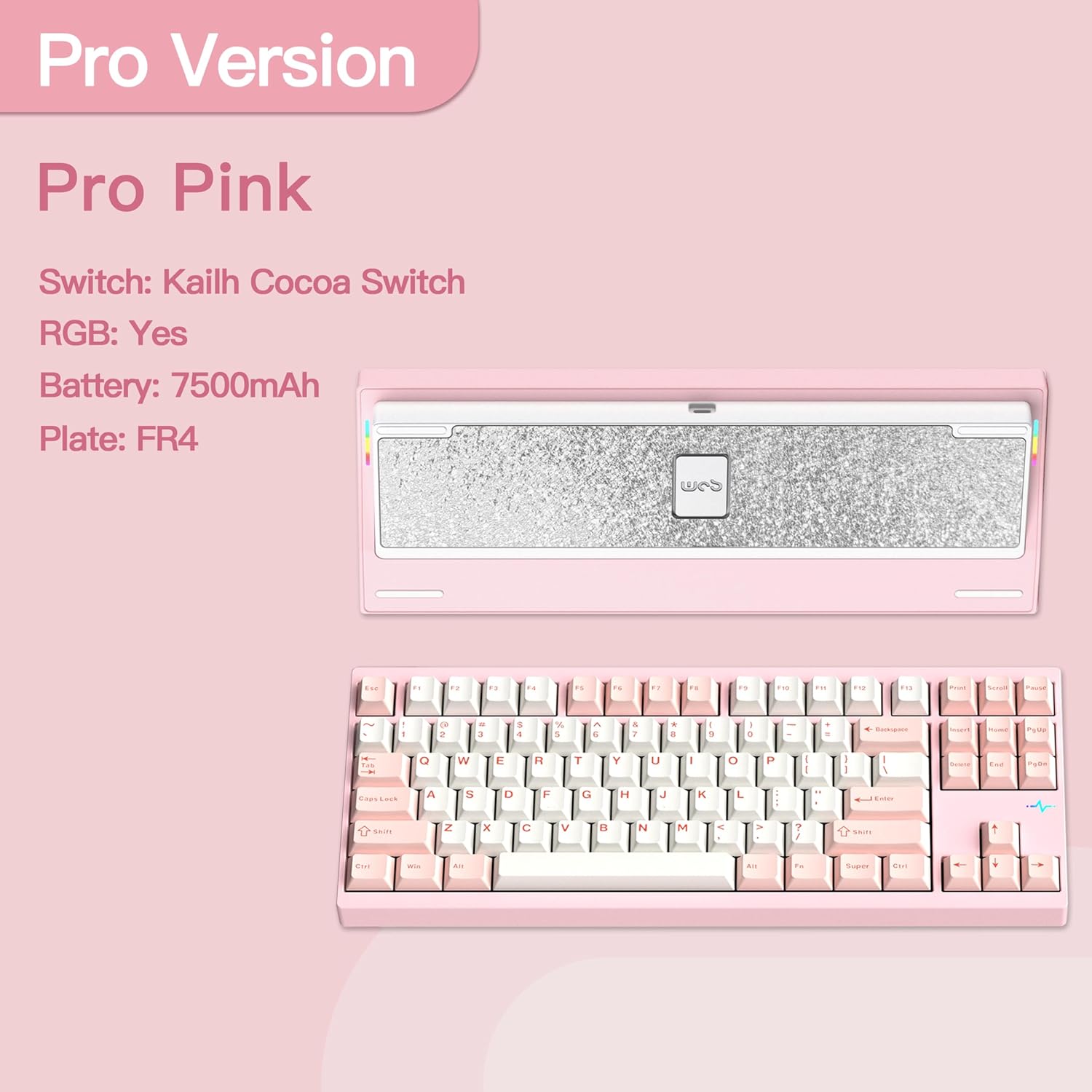 KEEBMONKEY WOBKEY Crush 80 Reboot CNC Aluminum 5-Second Quick-Release Triple-Mode Connectivity Mechanical Keyboard with Superior Acoustics (Pro Pink)