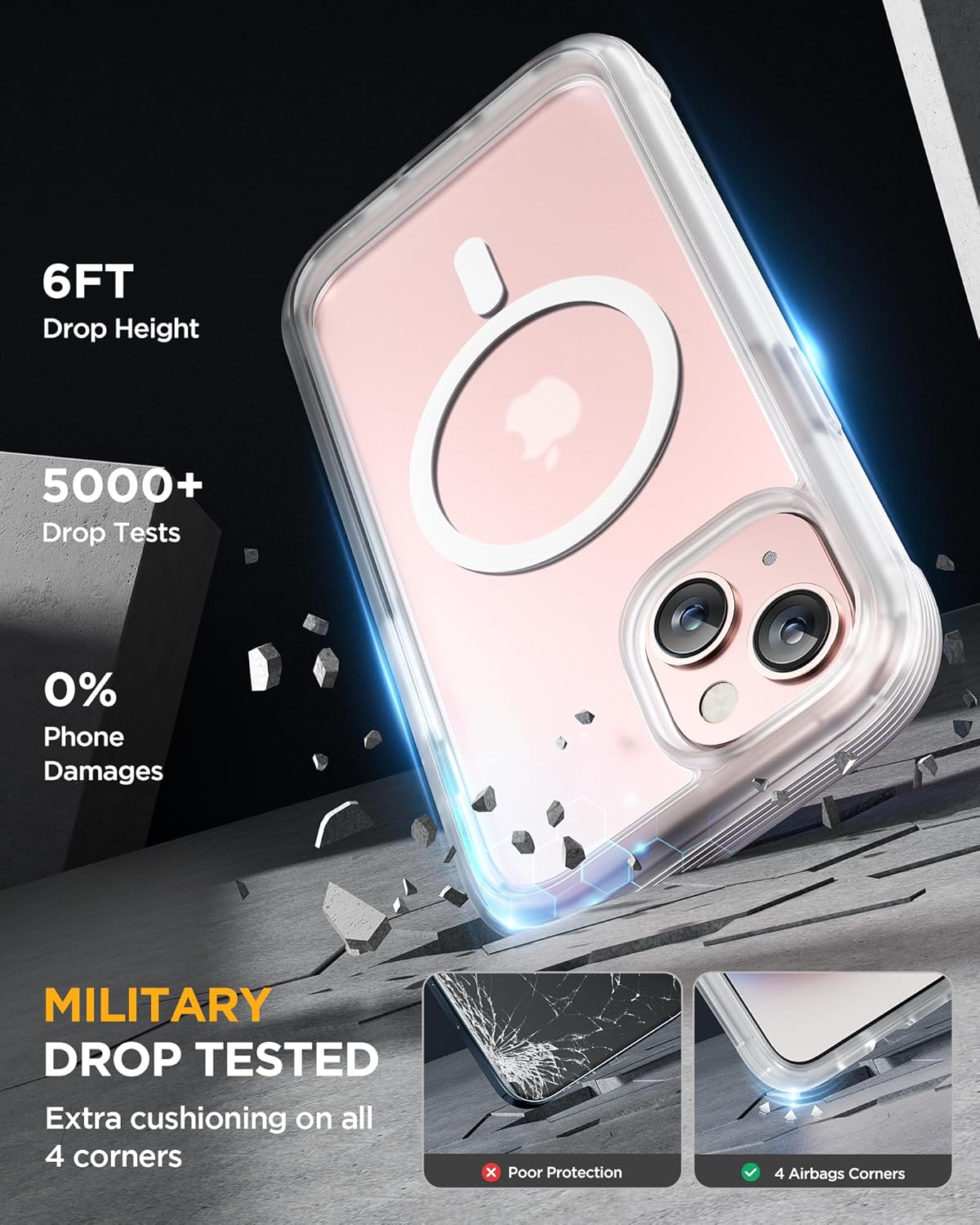Miracase Magnetic for iPhone 15 Plus Case 6.7'' [Compatible with Magsafe] Full-Body 15 Plus Phone Case Cover with Built-in 9H Tempered Glass Screen Protector,Magnetic Frosted Clear