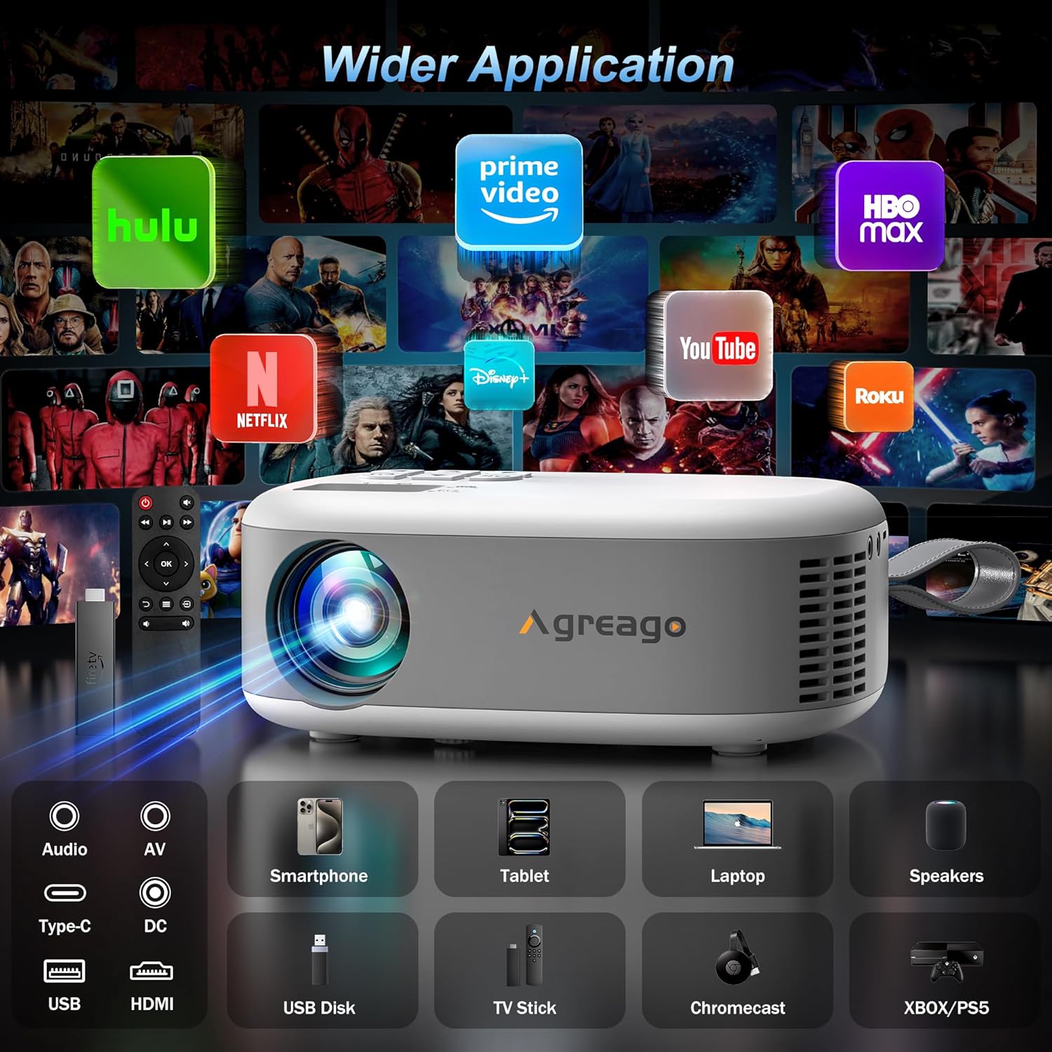 15000 Lumens Outdoor Movie Projector - Native 1080P HD Portable Projector with WiFi 6/Bluetooth 5.2, 300" Screen | Compatible with iPhone, Android, Fire Stick, PS5, Xbox(USB-C Cable) ±15° Keystone