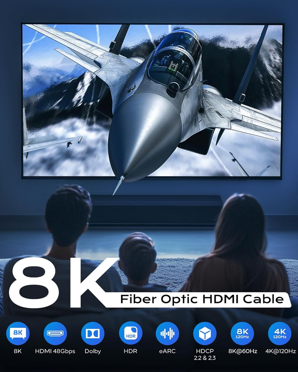 8K Long Fiber Optic HDMI Cable 75FT/22M - 48Gbps High-Speed HDMI Cord,CL2,8K 60Hz,4K120Hz,HDCP 2.2&2.3, HDR10 - Compatible with HDTV,Monitor,Projector