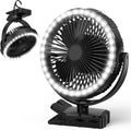 8-Inch Portable Camping Fan with Light, 10000mAh Rechargeable Battery Operated, 3 Speeds Cordless Clip on Table Fan with Hook & Light for Golf Cart Camping Tent Travel Jobsite Hurricane Power Outage