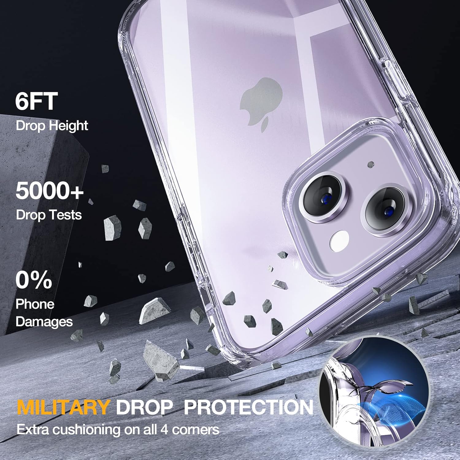Miracase Class Series for iPhone 14 Case 6.1 inch, [Built-in Tempered Glass Screen Protector] [Bubble Free] Full-Body Protective Bumper Phone Case with Camera Lens Protector, Clear