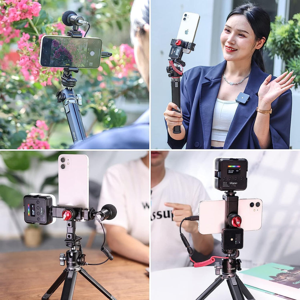 Metal Phone Tripod Mount 3 Cold Shoes & Arca Port, 360° Smartphone Tripod Adapter for iPhone 17 16 15 Cell Phone Stand Holder for Desktop Video Live Streaming Vlogging Rig