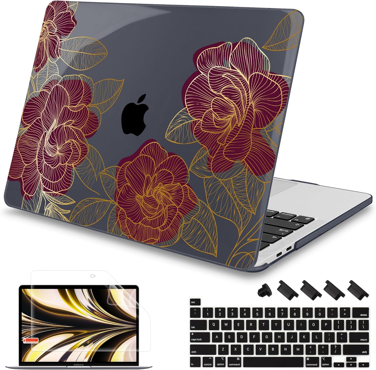 Mektron Case for MacBook Pro 16 Inch A2141 Cover 2019 Release 16" with Liquid Retina Display/Touch ID, Plastic Hard Shell with Keyboard Skin & Screen Protector & Dust Plug, A-Golden Rose