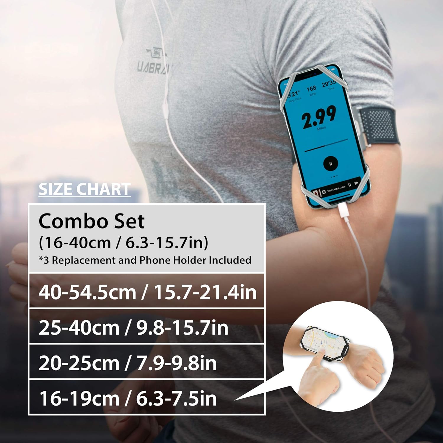 BONE Run Tie, Running Cell Phone Holder, Skin-Friendly & Washable Silicone Sport Armband, Universal Workout Phone Carrier Compatible with Most Smartphone (Gray - Size L/Arm Size 9.8-15.7")