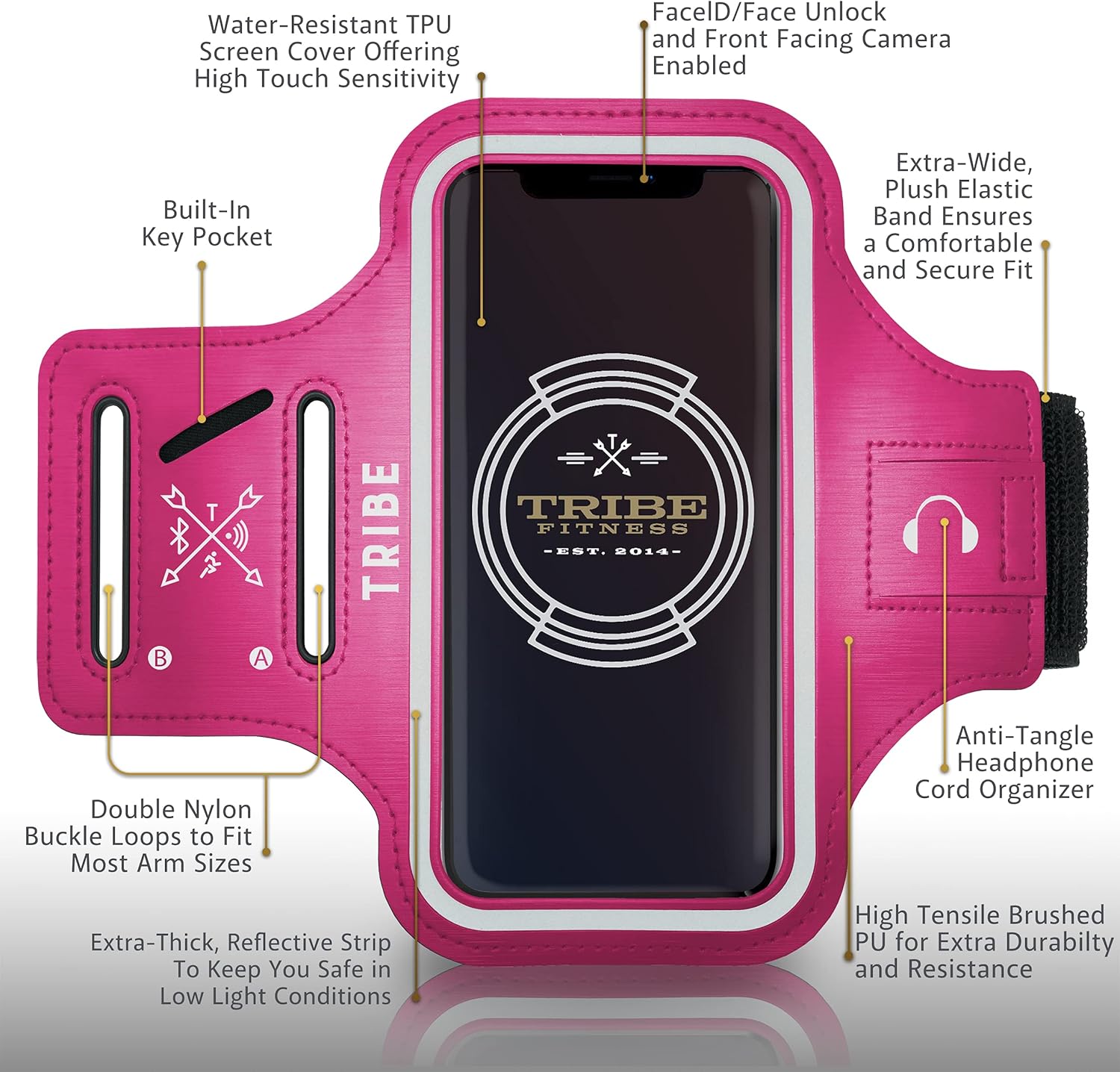 TRIBE Water Resistant Cell Phone Armband Case Running Holder for iPhone Pro Max Plus Mini SE (13/12/11/X/XS/XR/8/7/6/5) Galaxy S Ultra Plus Edge Note (21/20/10/9/8/7/6/5) Adjustable Strap & Key Pocket