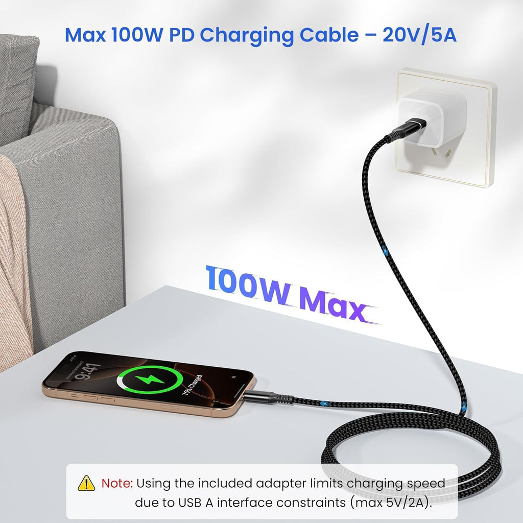Elebase USB Type C to C 100W Car Charging Cable 6.6FT with A Adapter,Fast PD Charger Cord for iPhone 16 15 Pro Max Plus,Samsung Galaxy S23 S24, Play,MacBook Mac,iPad 9 10,Z Flip Fold 4 5,Ultra,A53 A54