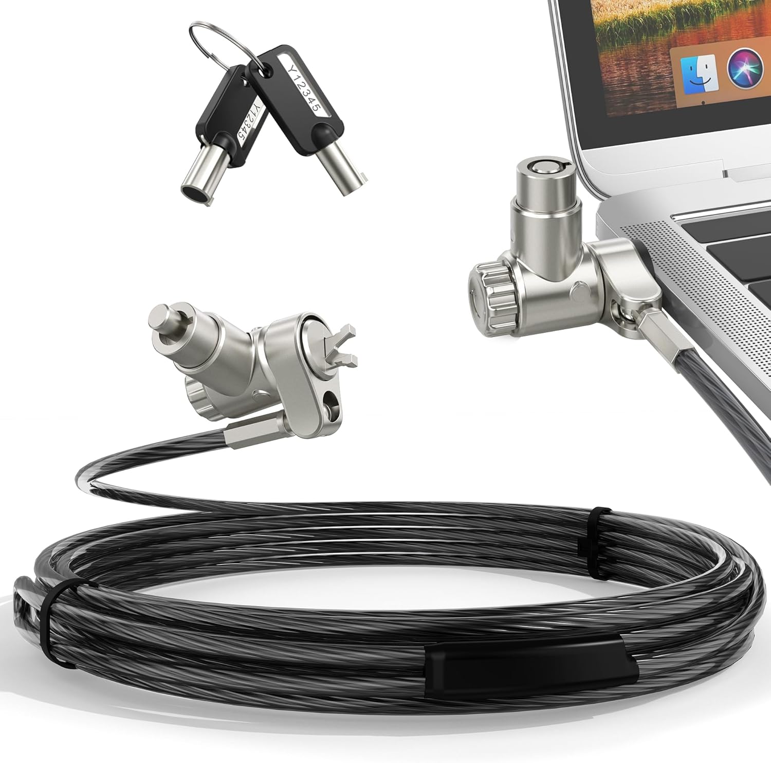 AboveTEK 3-in-1 Universal Laptop Cable Lock, Professional Laptop Security Lock with 2 Keys, Cut-Resistant Steel Locking Cable with 360° Rotating Head, Compatible with K-Slot, Nano & Wedge Slot