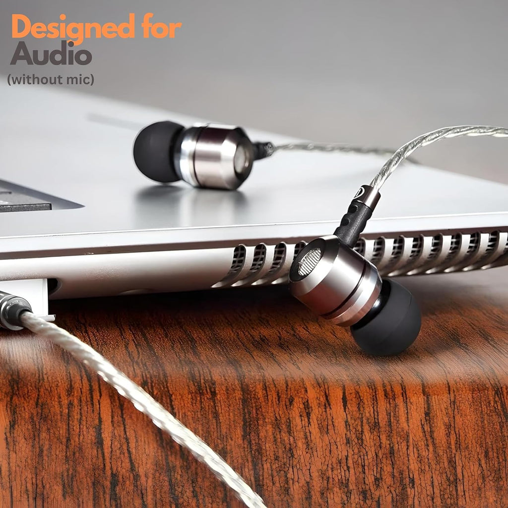 Sephia SP3060 Wired Headphones, HD Bass Driven Audio, Lightweight Aluminum Wired in Ear Earbud Headphones, S/M/L Ear Bud Tips, Earphone Case, 3.5mm Tangle-Free Cord, No Mic
