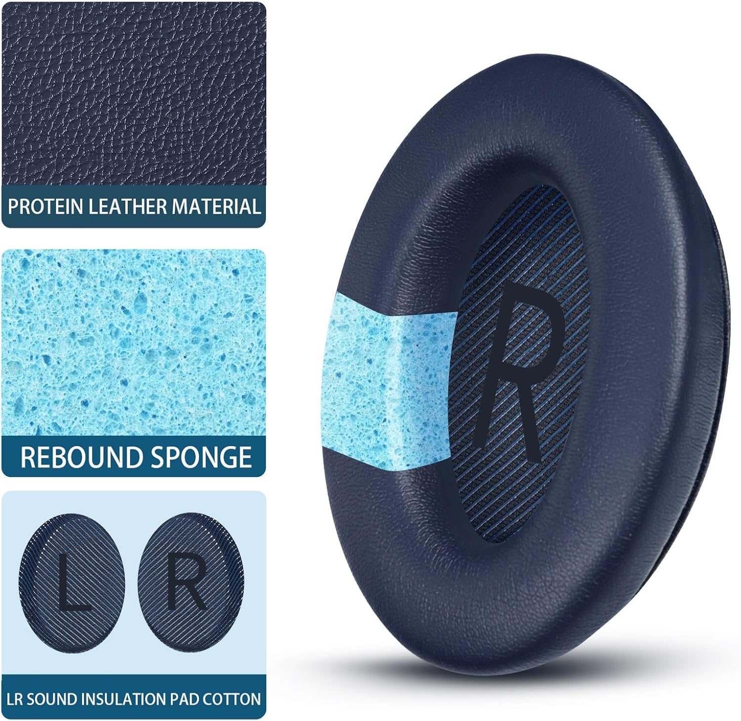 Headphones Replacement Ear Pads, Protein Leather earpad Cushions for Bose Quiet Comfort QC35 Headphones, Replacement Earpads, Softer Memory Foam - Navy Blue