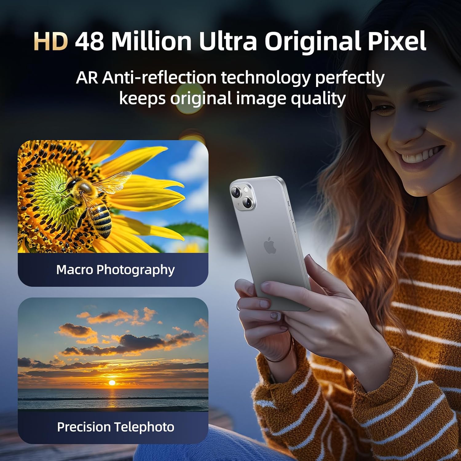 Compatible with iPhone 15/iPhone 14/iPhone 14 Plus/iPhone 15 Plus Camera Lens Protector, [Case-Friendly][Strong Adsorption][AR Anti-Reflection] Tempered Glass Full Coverage,Silver