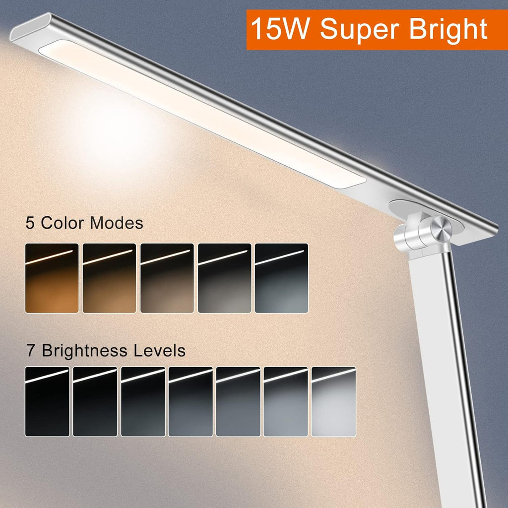 AFROG 5th Gen Multifunctional LED Desk Lamp with 10W Fast Wireless Charger, USB Charging Port,1800Lux Super Bright,5 Lighting Mode,7 Brightness, Touch Control, Auto Timer, 15W Office Table Lamp