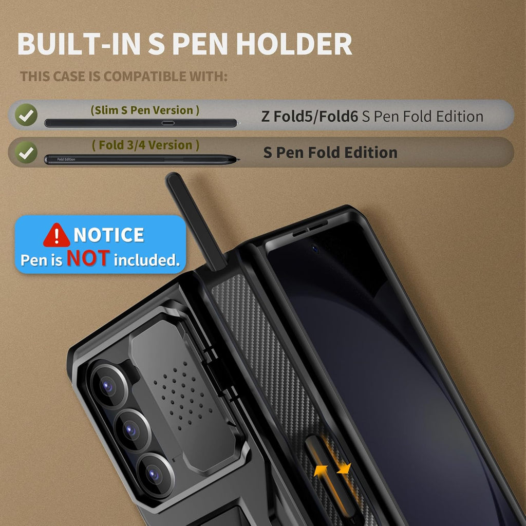 TONGATE for Z Fold 5 Case, [with S Pen Slot & Hinge Protection] [Privacy Glass Screen Protector] Full-Body Military Drop Phone Case for Samsung Galaxy Z Fold 5 with Kickstand & Belt Clip, Black