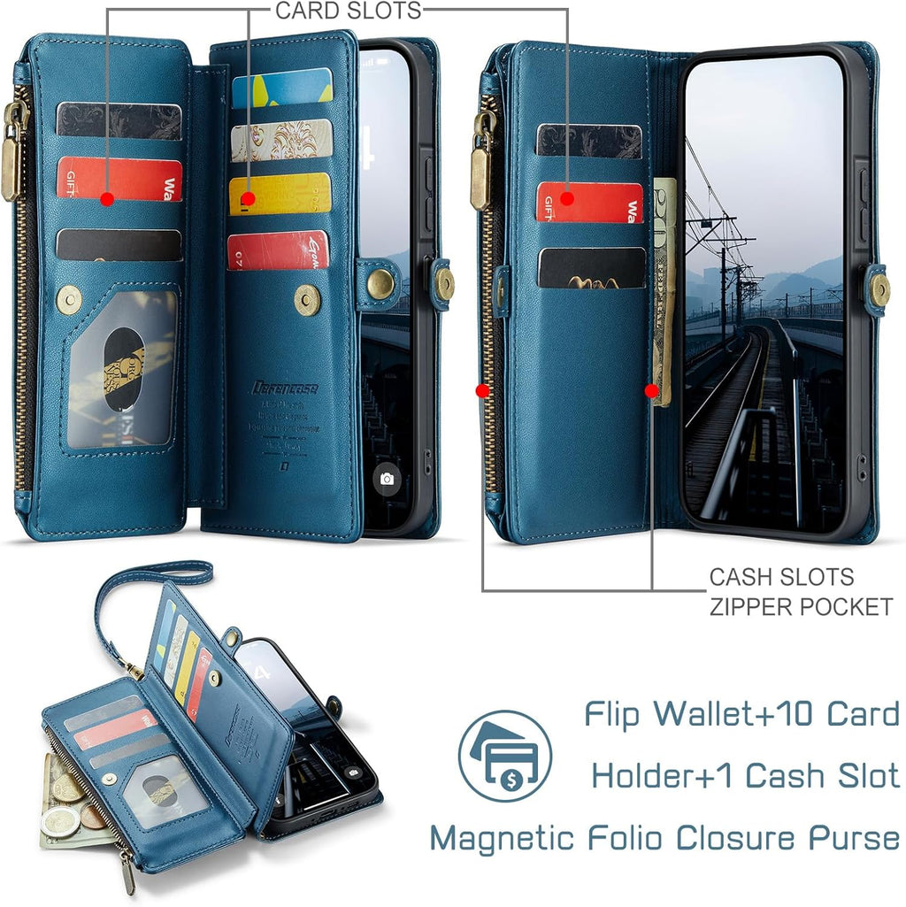 Defencase for Galaxy A26 5G Case Wallet with RFID Blocking Card Holder for Women Men, Fashion PU Leather Magnetic Snap Flip Zipper Wrist Strap Wallet Phone Case for Samsung Galaxy A26 5G, Dark Blue
