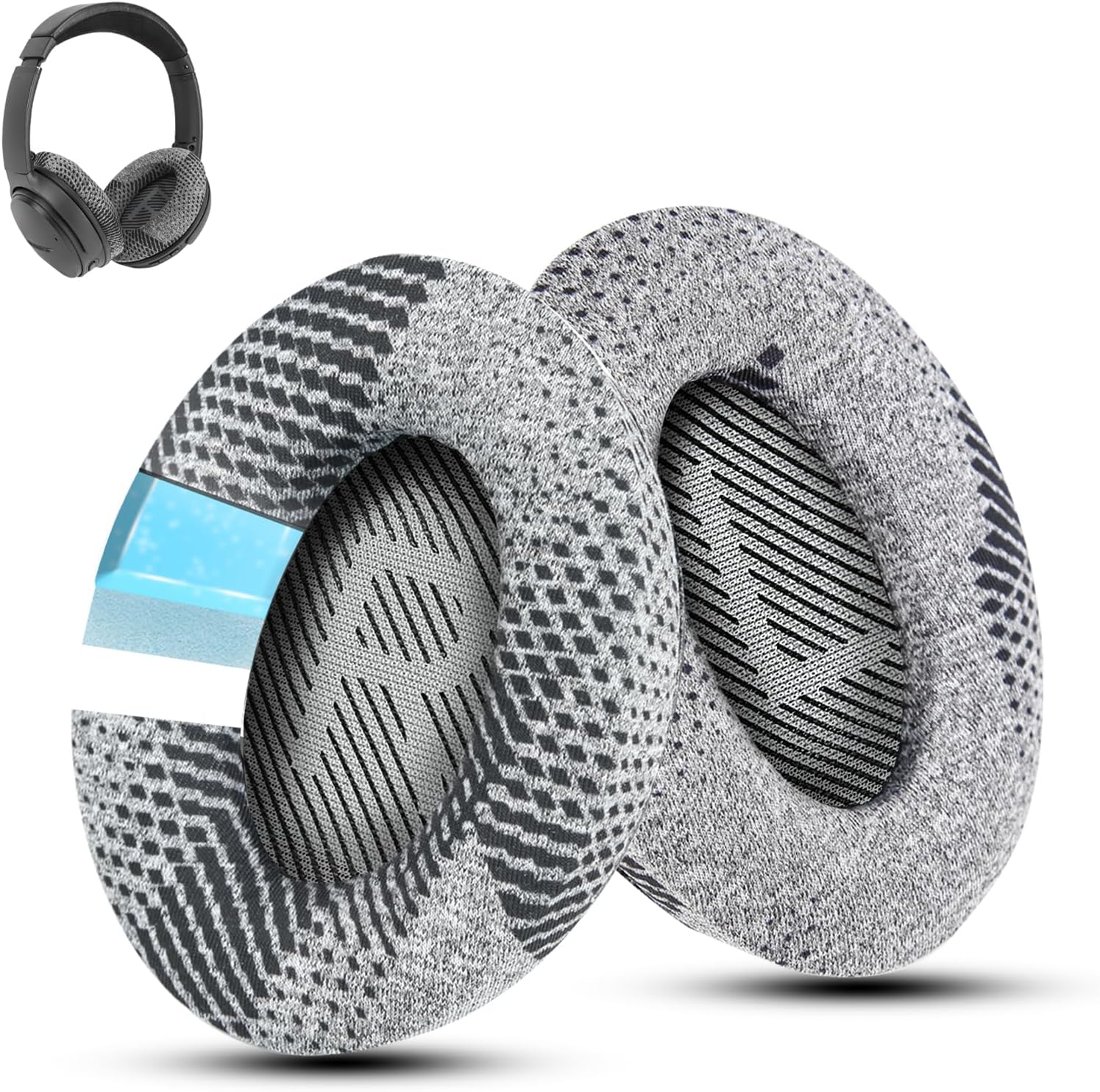 Cooling-Gel QuietComfort 35 / QC35 ii Replacement Ear Pads for Bose Headphones, Also Fit for Bose QC45 QC35 QC25 QC2 QC15/ Around-Ear 2 AE2i AE2w/ SoundTrue & SoundLink Series, Dark Grey