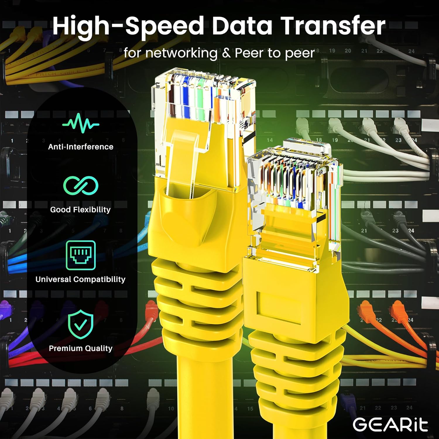 GearIT Cat 6 Ethernet Cable (24-Pack 6 Feet) Cat6 Network Patch, 10Gbps, RJ45, Snagless Cord, Gold-Plated Connectors, Internet for PC, TV, Tablet, Router, Printer, Servers, IT Data Center - Yellow