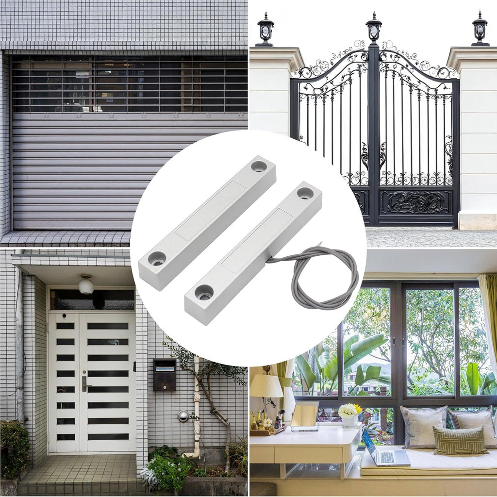 Magnetic Reed Switch Wired Surface Mount Normally Open NO Contact Sensor Alarm Magnetic Door Switch with 2 Wires, Zinc Alloy Sliver, MC-58