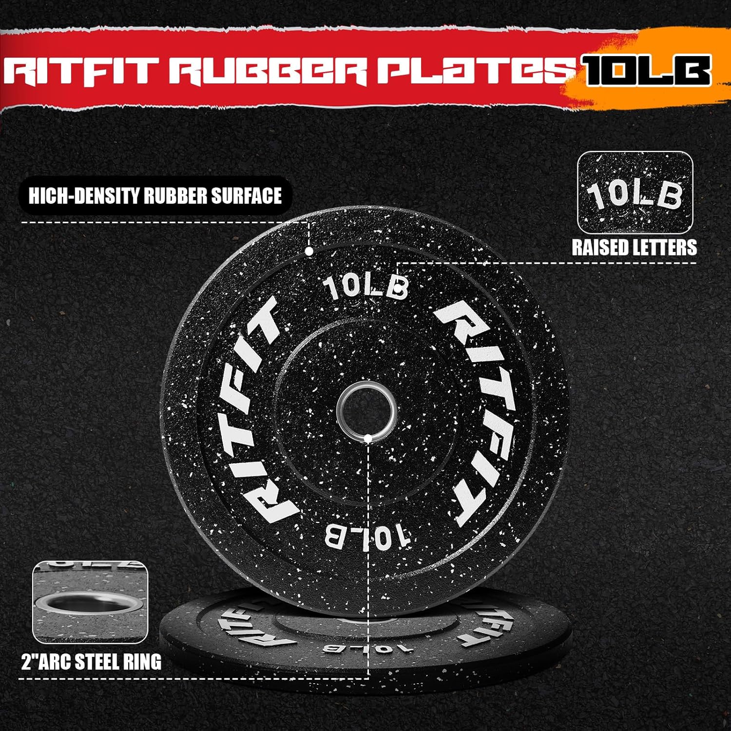 RitFit Bumper Plates, Colored Fleck-Rubber Weight Plates with Steel Insert, 2-inch Olympic Weight Plates for Weight Lifting and Strength Training, 170LB set