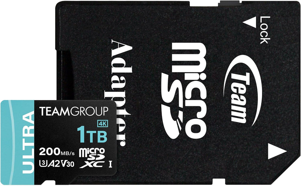 TEAMGROUP A2 Ultra Card 1TB Micro SDXC UHS-I U3 A2 V30, R/W up to 200/170 MB/s with Adapter TULMSDX1TIA2V3022503