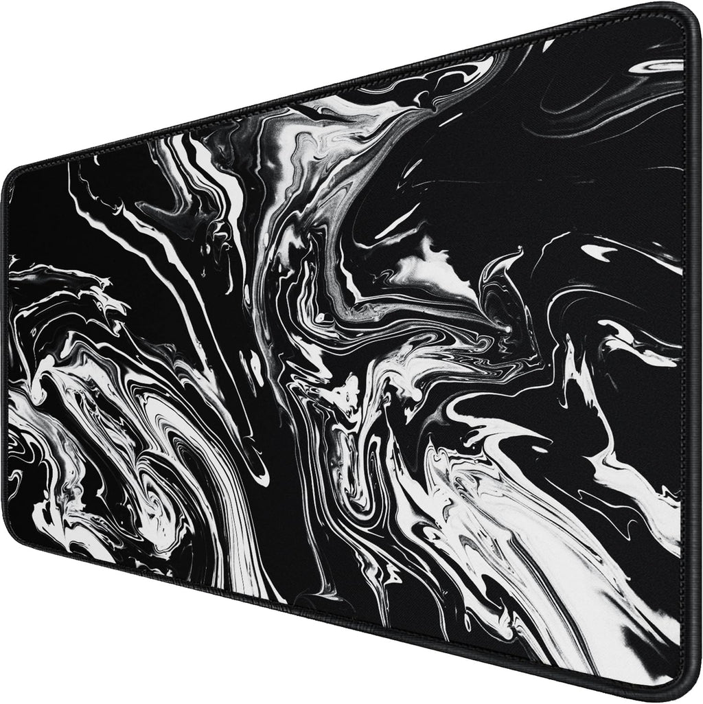 Large Extended Gaming Mouse Pad with Stitched Edges, Durable Non-Slip Natural Rubber Base, Waterproof Computer Keyboard Pad Mat for Esports Pros/Gamer/Desktop/Office/Home - Black White