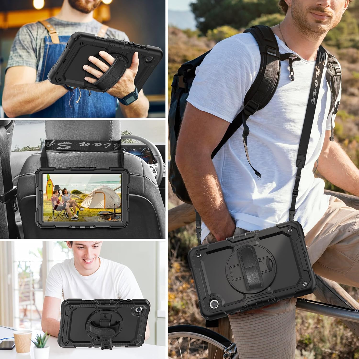 HXCASEAC Case for Samsung Galaxy Tab A7 Lite, Protective with Screen Protector/Hand Strap/Pen Holder, Sturdy A7 Lite Tablet Case, SM-T220 SM-T225 SM-T227, Black