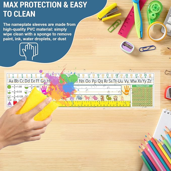 40 PCS Nameplate Pocket, 18.9" x 4.7" Adhesive Desk Name Tag Sleeves Easy - Image 6