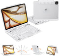 iPad Keyboard Case for 2024 M4 iPad Pro 13 inch, Magic Wireless Keyboard with Trackpad 7 Color Backlit, 360° Rotating Stand Transparent Protective Cover with Pencil Holder (White)