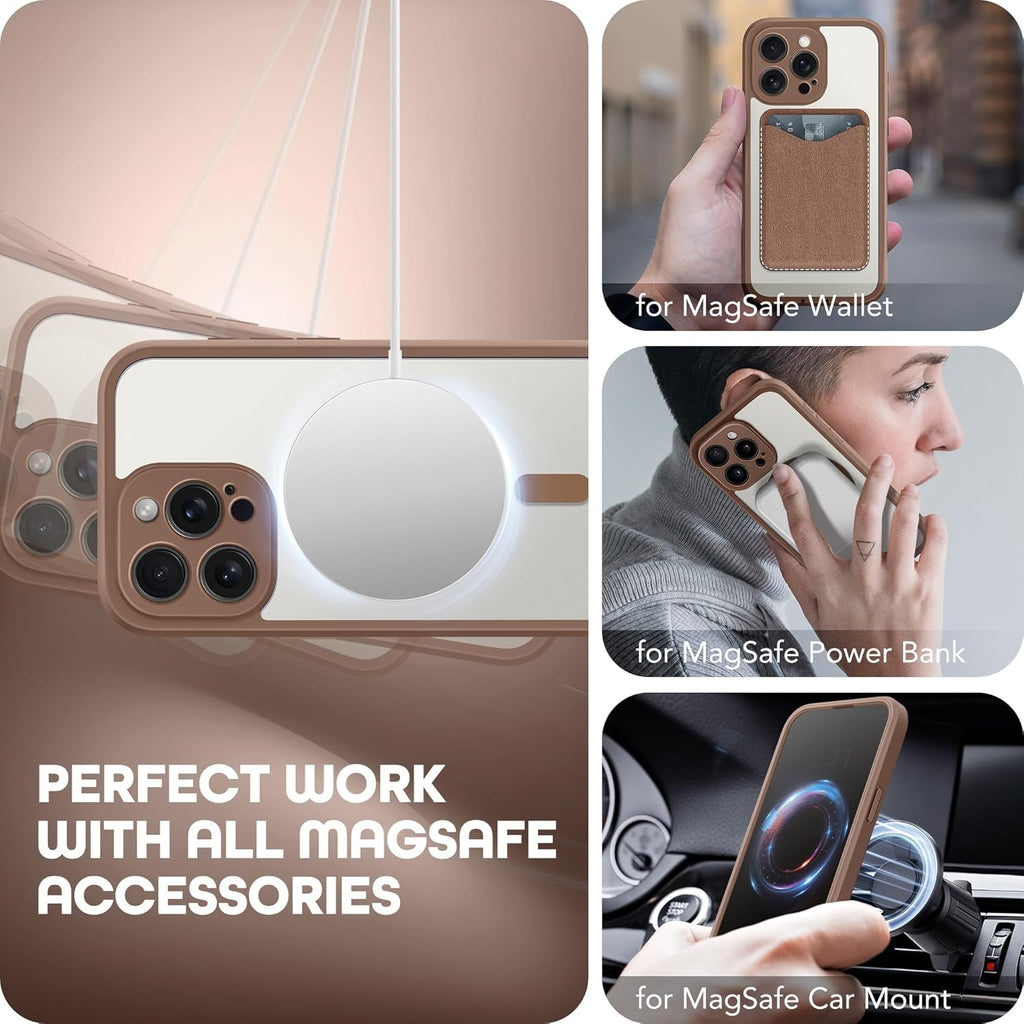 Magnetic for iPhone 15 Pro Max Case, Compatible with MagSafe, Built-in Privacy Screen Protector and Camera Protection, Anti Spy Full Body Dustproof Shockproof Hard Phone Case 6.7", Brown
