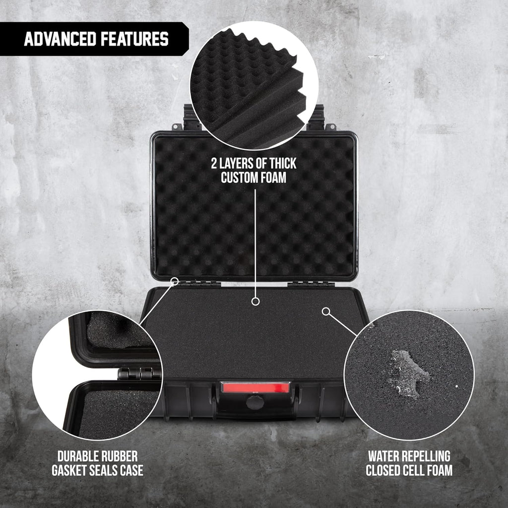 All Weather Hard Case 18 x 14 x 6” - TSA Approved Hard Shell Travel Case with Customizable Foam for Cameras, Lenses, Laptops, Electronics, Guns, Pistols and Other Gear
