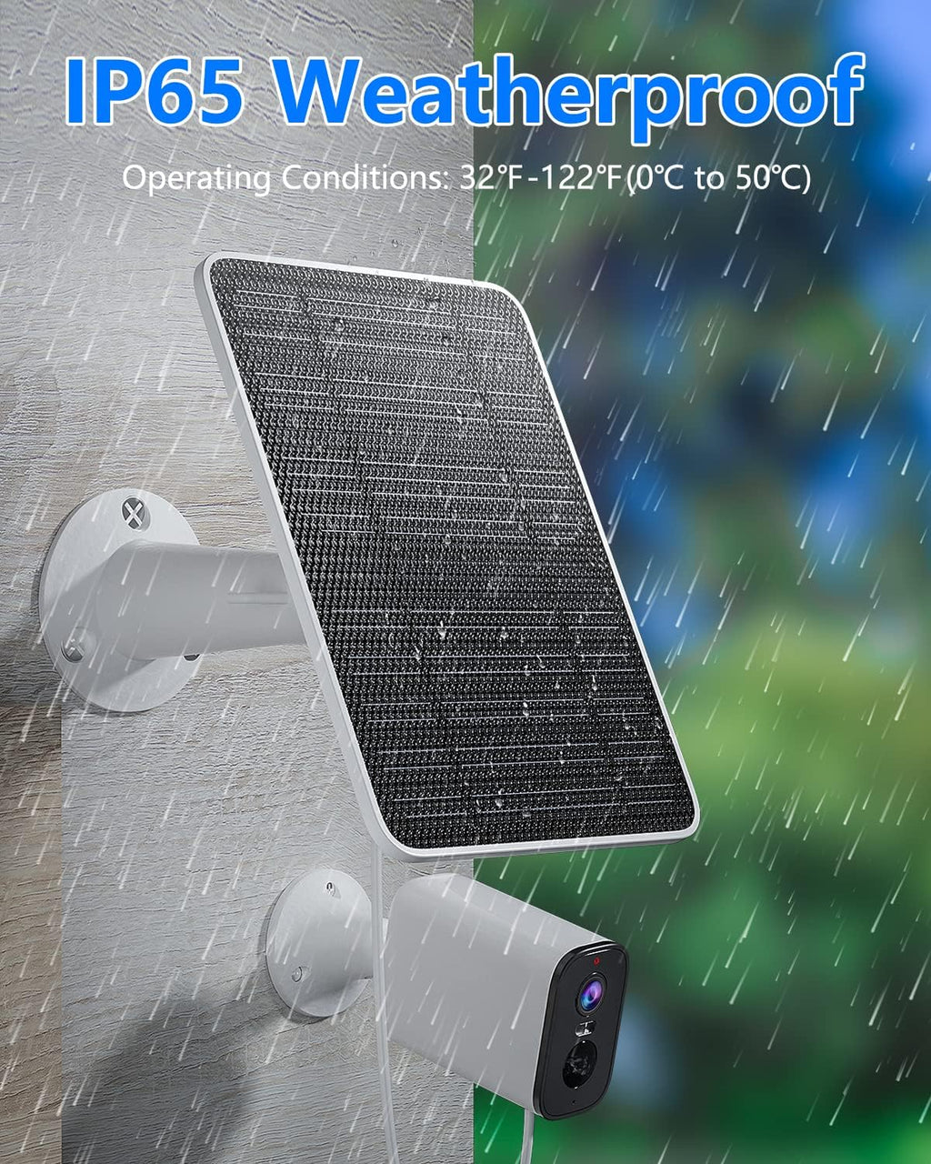 Solar Panel for Security Camera, 5W USB Solar Panel for DC 5V Security Camera, Micro USB & USB-C Port Solar Panel, IP65 Waterproof Solar Charger for Camera,360° Adjustable Mounting 13ft Cable, 1 Pack