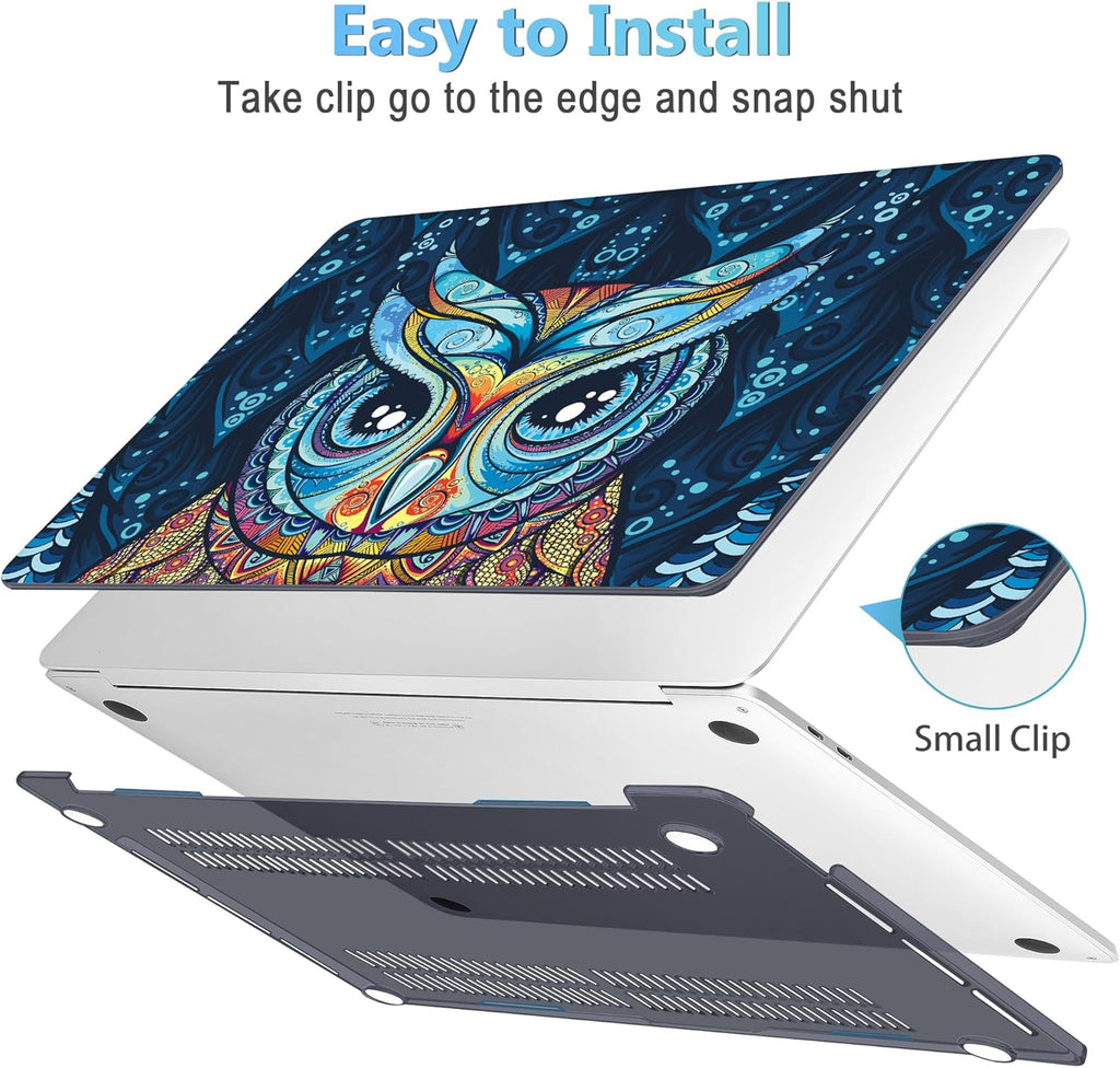 Mektron for MacBook Pro 13-inch Case 2022 2021 2020 Release A2338 M2 M1 A2289 A2251, Printing Plastic Hard Shell Cover with Keyboard Skin for MacBook Pro 13.3-inch Touch Bar Fits Touch ID, Cute Owl