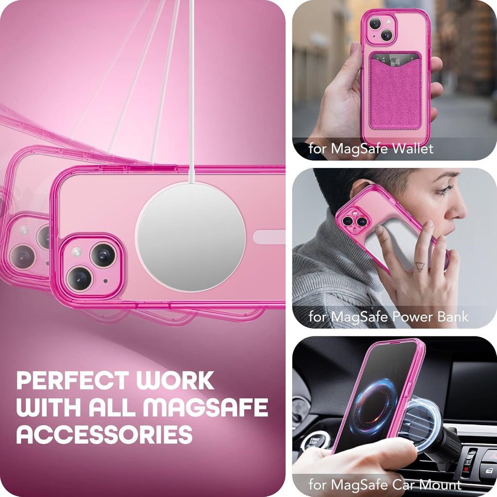 Magnetic for iPhone 15 Plus Case, Compatible with MagSafe, Built-in Privacy Screen Protector and Camera Protection, Anti Spy Full Body Dustproof Shockproof Hard Phone Case 6.7", Bright Pink