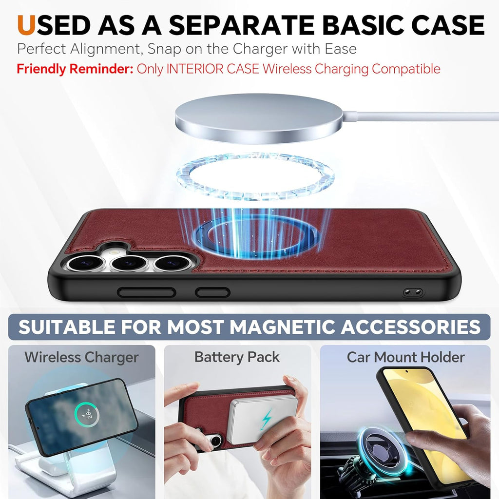 TUCCH Case Wallet for Galaxy S25 Plus, Detachable Wrist Strap [Wireless Charging] RFID Blocking 4 Card Holder, Removable Stand PU Leather Flip Shockproof Phone Cover for Galaxy S25 Plus 6.7", Dark Red