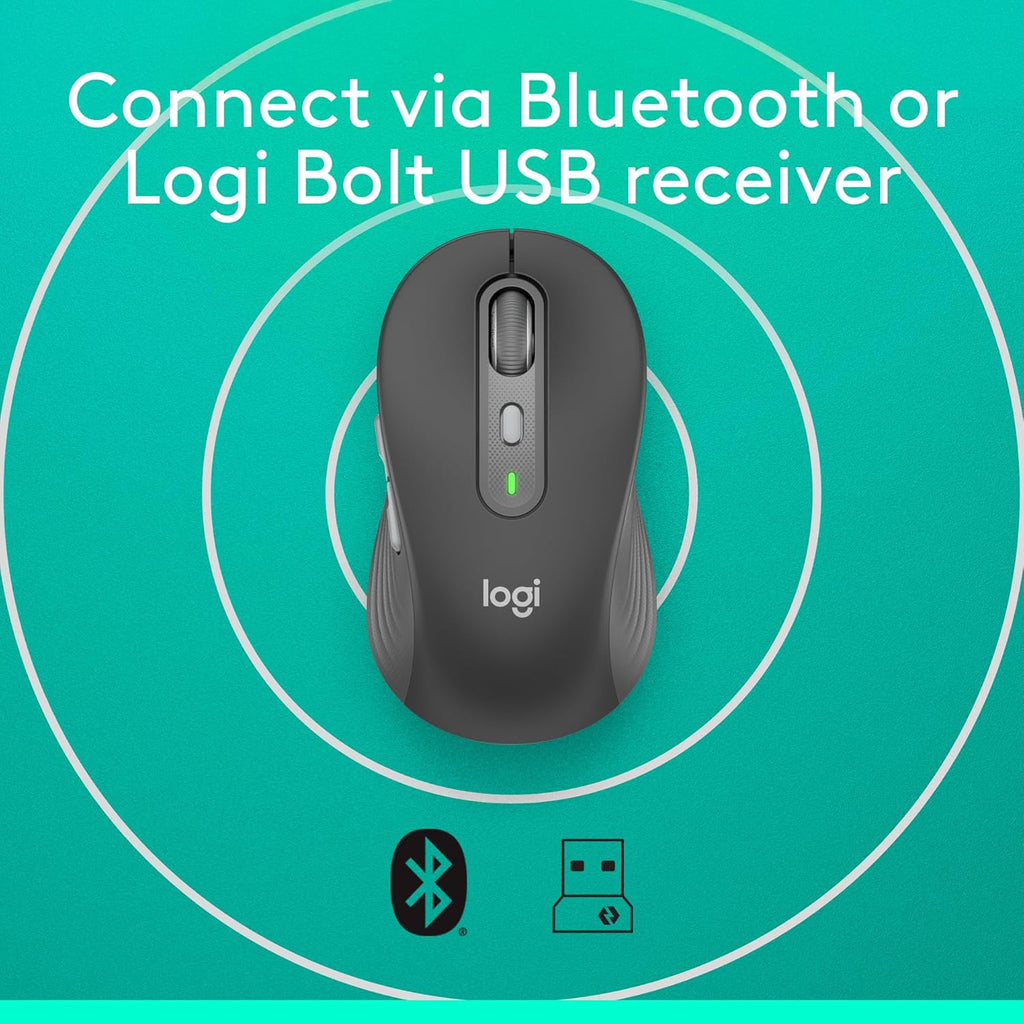 Logitech Signature Plus M750 Wireless Mouse – for Small to Medium Hands, SmartWheel, Bluetooth, Multi Device, 24-Month Battery, Silent Clicks, Customizable Side Buttons, Contoured Shape - Graphite