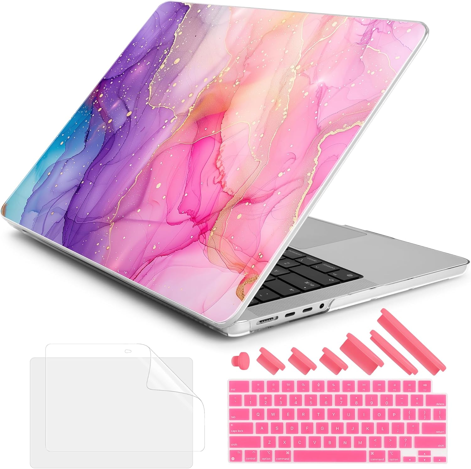 DONGKE for M4 MacBook Pro 16 Inch Case 2024 2023 2021 A3403 A3186 M3 A2991 M2 A2780 M1 A2485 Pro/Max Chip, Plastic Hard Shell Case & Keyboard Cover for Mac Pro 16 with Touch ID, Marble Ink